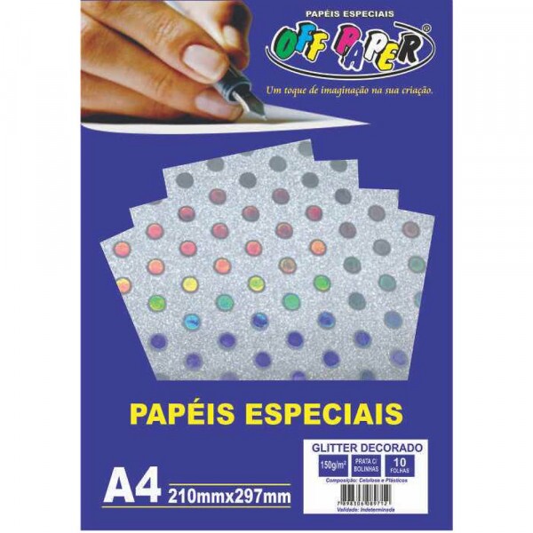 PAPEL GLITTER DECORADO PRATA C/ BOLINHAS 150G 10FLS