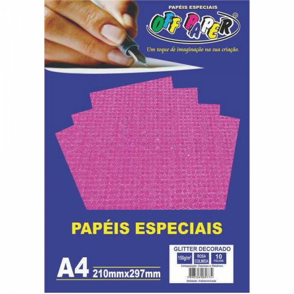 PAPEL GLITTER DECORADO ROSA COLMEIA 150G 10FLS