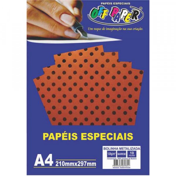 PAPEL BOLINHA METALIZADA MARROM 120G 10FLS