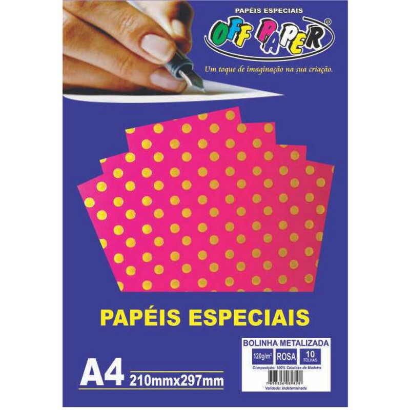 PAPEL BOLINHA METALIZADA ROSA 120G 10FLS