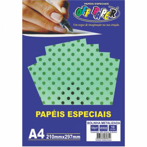 PAPEL BOLINHA METALIZADA VERDE 120G 10FLS