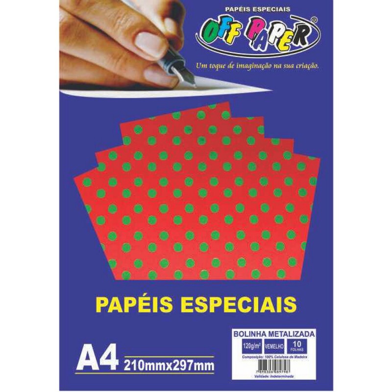 PAPEL BOLINHA METALIZADA VERMELHO 120G 10FLS