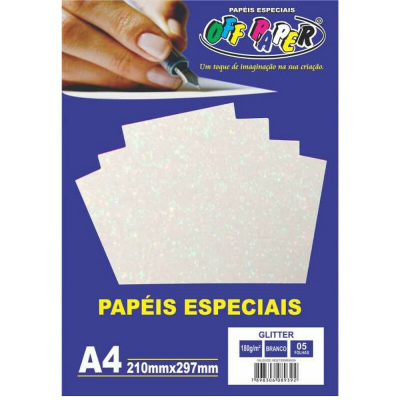 PAPEL GLITTER BRANCO A4 180G 05FLS