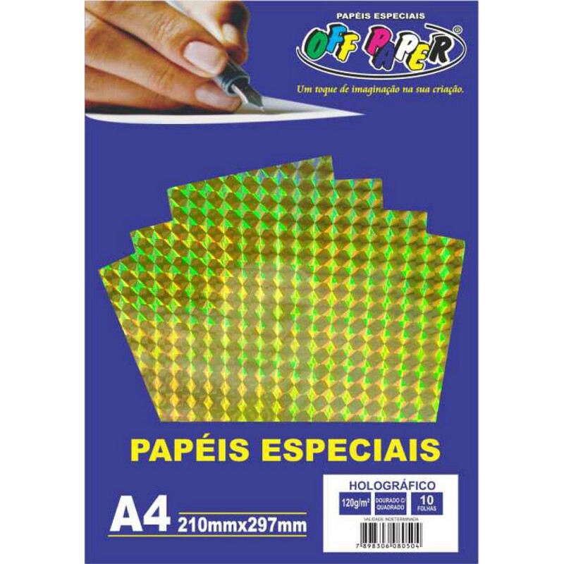 PAPEL HOLOGRAFICO DOURADO C/ QUADRADO 120G 10FLS