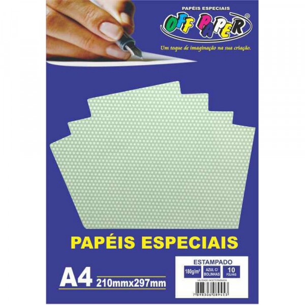 PAPEL ESTAMPADO AZUL C/ BOLINHAS 180G 10FLS