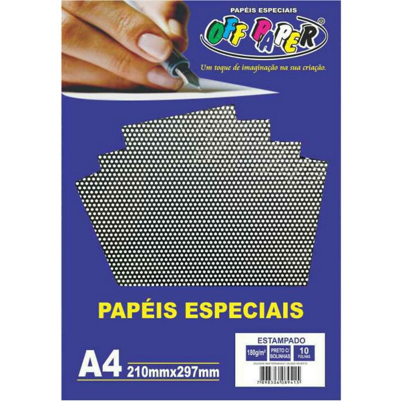 PAPEL ESTAMPADO PRETO C/ BOLINHAS 180G 10FLS