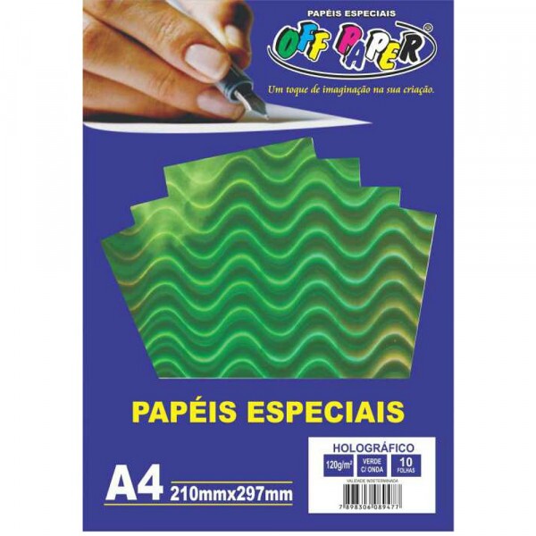 PAPEL HOLOGRAFICO VERDE C/ ONDA 120G 10FLS