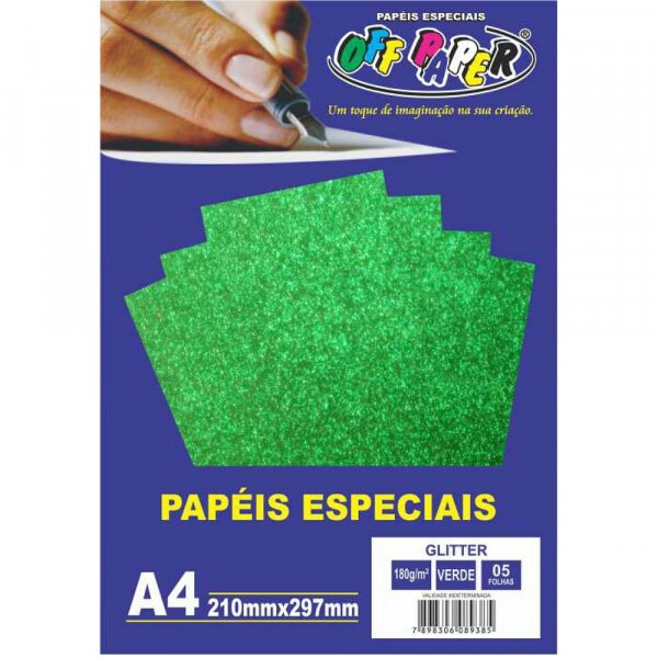 PAPEL GLITTER VERDE A4 180G 05FLS