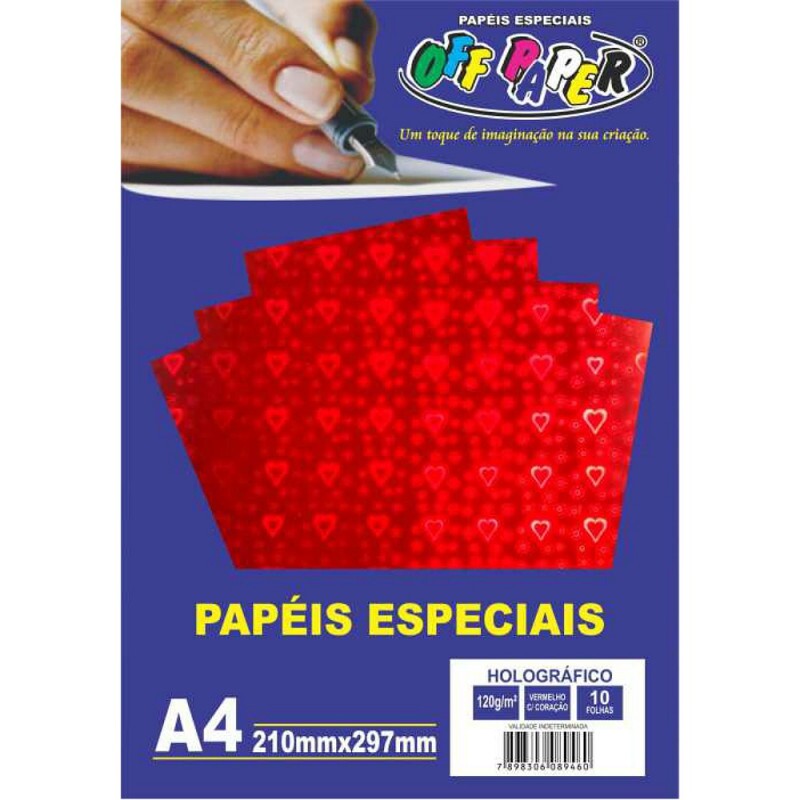 PAPEL HOLOGRAFICO VERMELHO C/ CORACAO 120G 10FLS