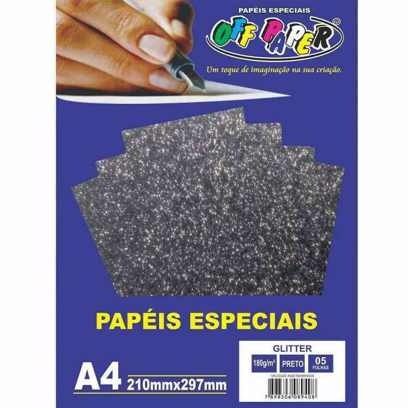 PAPEL GLITTER PRETO A4 180G 05FLS