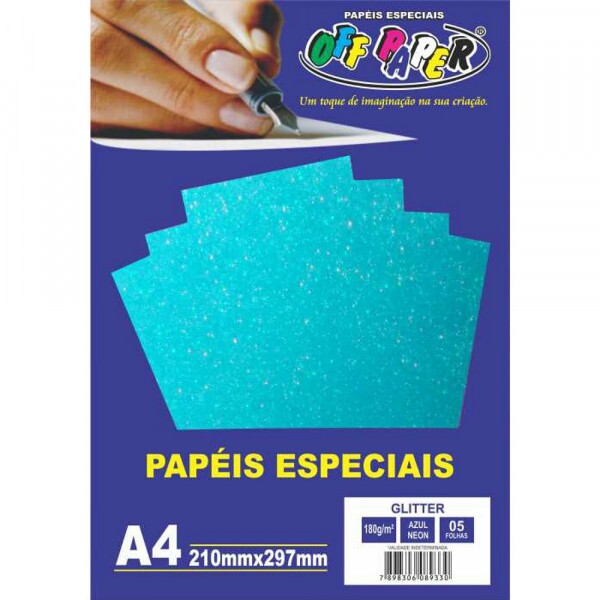 PAPEL GLITTER AZUL NEON A4 180G 05FLS