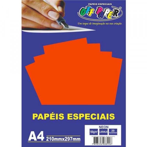 PAPEL NEON LARANJA A4 180G 20FLS