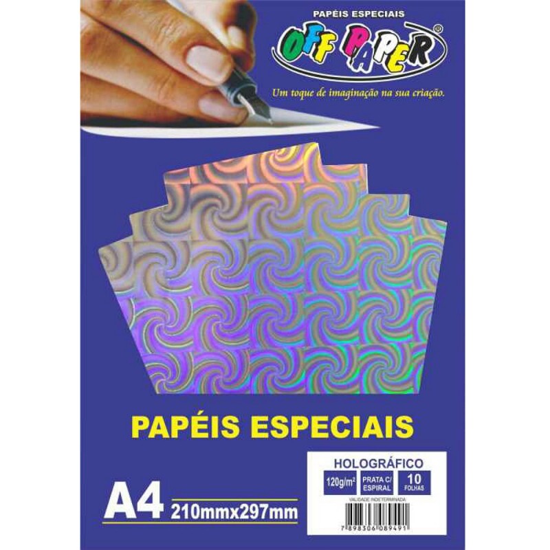 PAPEL HOLOGRAFICO PRATA C/ ESPIRAL 120G 10FLS