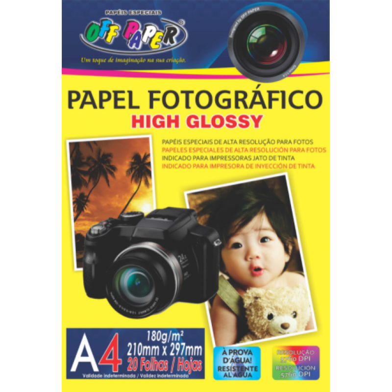 PAPEL FOTOGRAFICO HIGH GLOSSY 180G C/20FLS