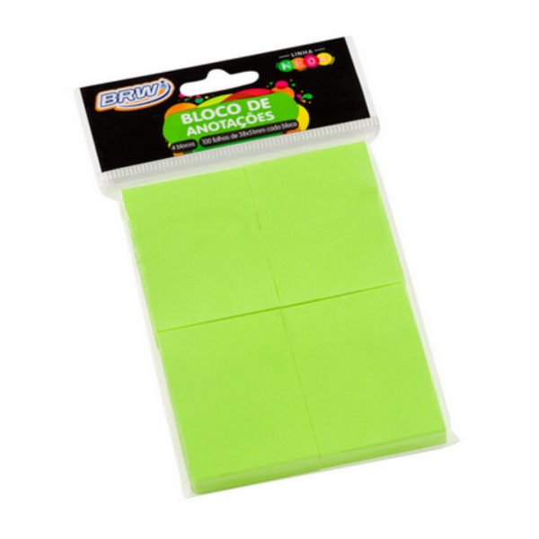 BLOCO SMART NOTES 38X51MM VERDE NEON 100FLS 4 BLOCOS