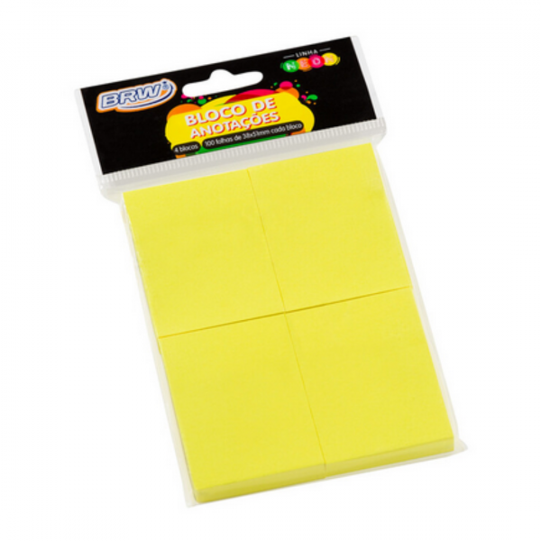 BLOCO SMART NOTES 38X51MM AMARELO NEON 100FLS 4 BLOCOS