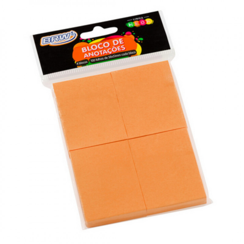 BLOCO SMART NOTES 38X51MM LARANJA NEON 100FLS 4 BLOCOS