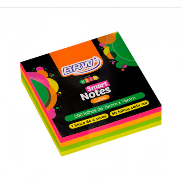 BLOCO SMART NOTES CUBE 76X76MM COLORIDO NEON 200FLS