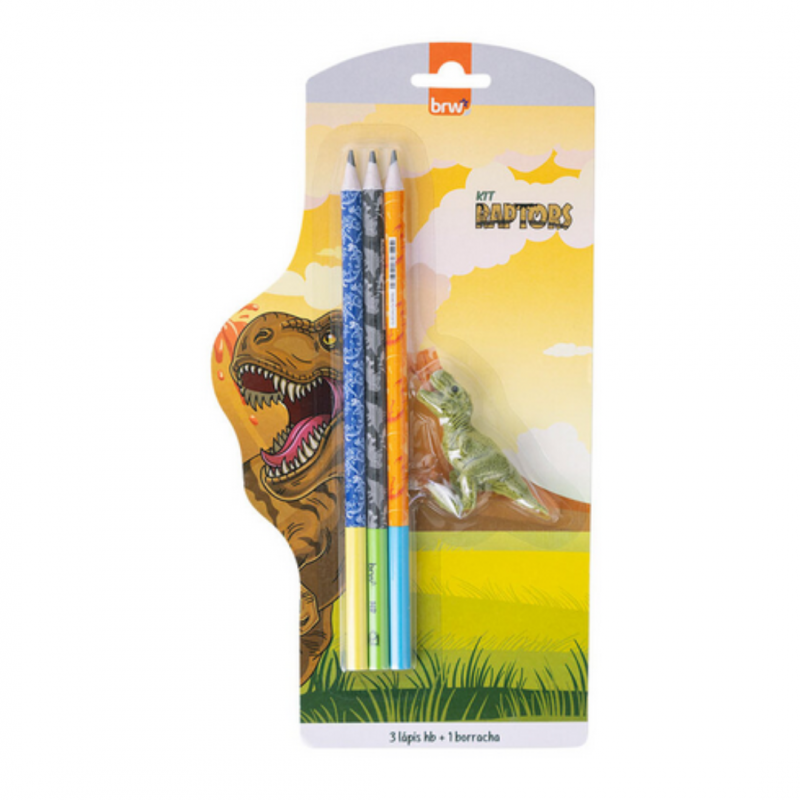 KIT ESCOLAR RAPTORS 3 LÁPIS HB + 1 BORRACHA